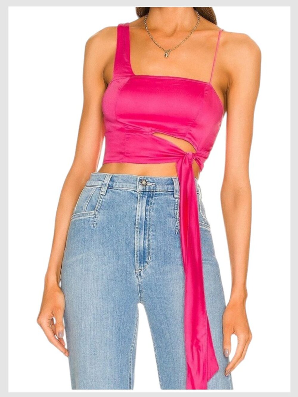 Free People Mila Crop Top Pink Satin Asymmetric Side Tie S
